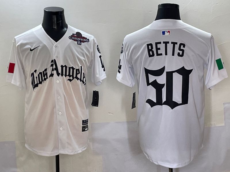 Men Los Angeles Dodgers #50 Betts White Five generations Joint Name 2025 Nike MLB Jersey style 7->los angeles dodgers->MLB Jersey